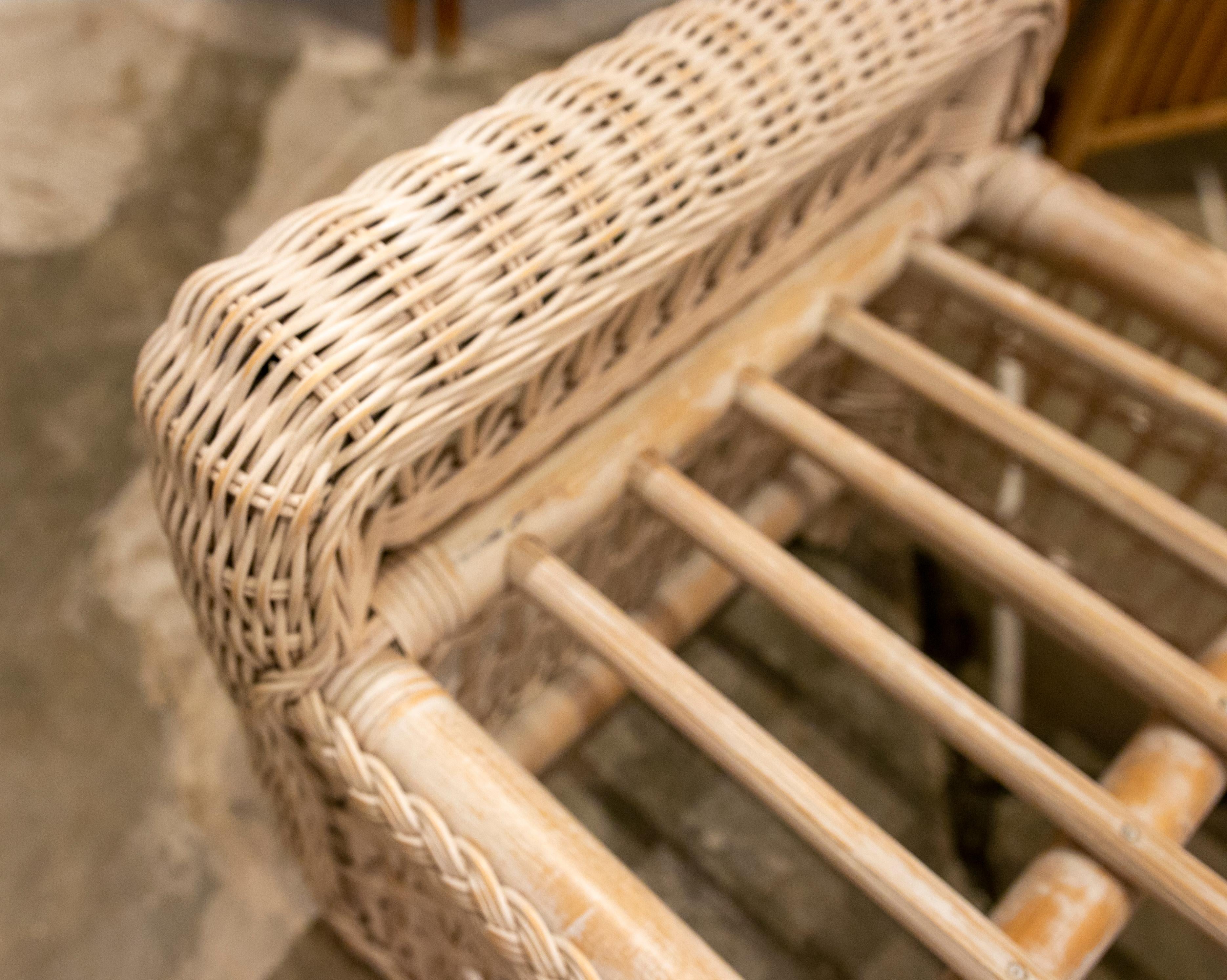 Handmade Bamboo and Wicker Stool Painted in White Colour 11