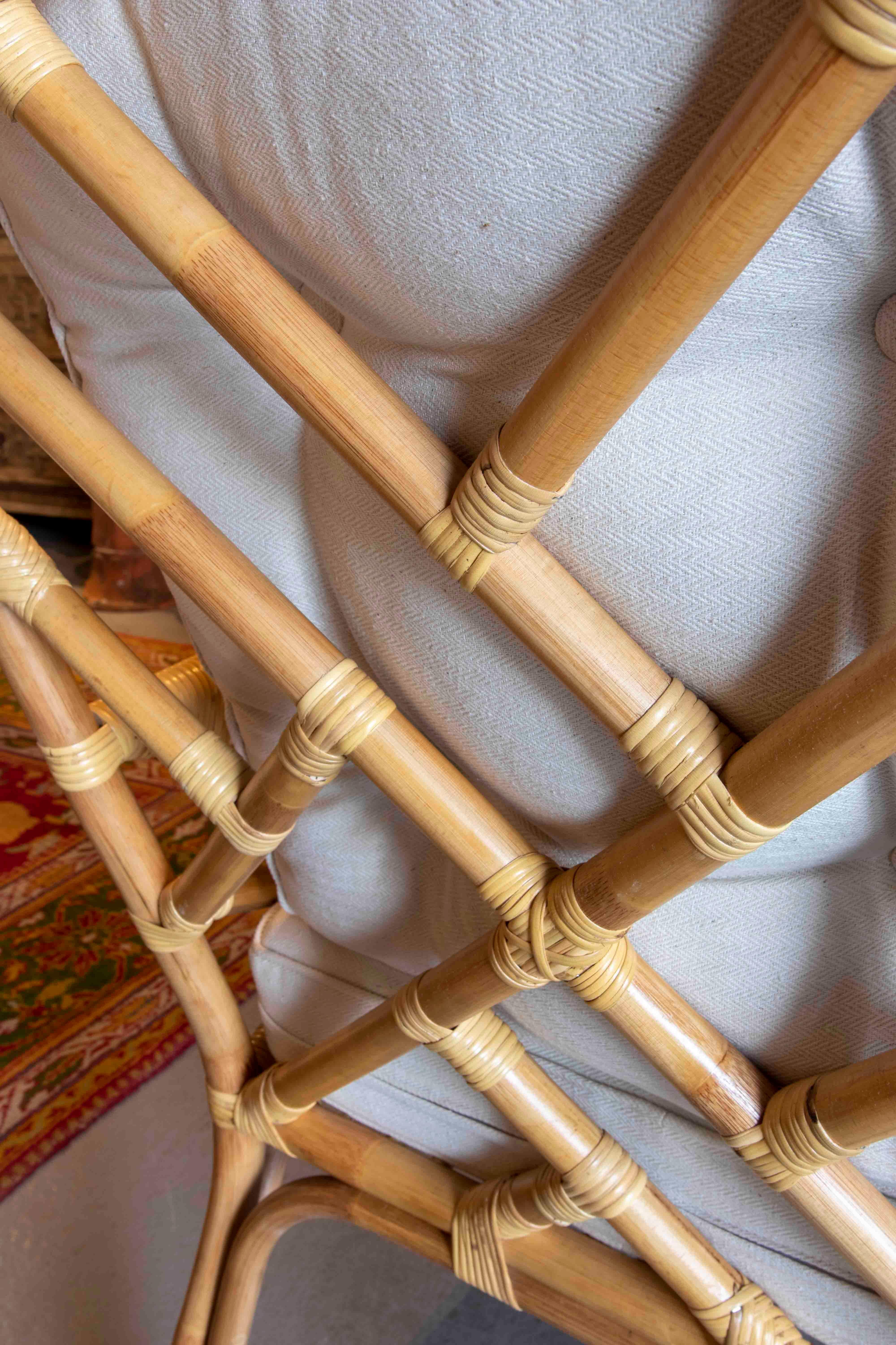 Handmade Bamboo Armchair with Beige Cushion For Sale 6