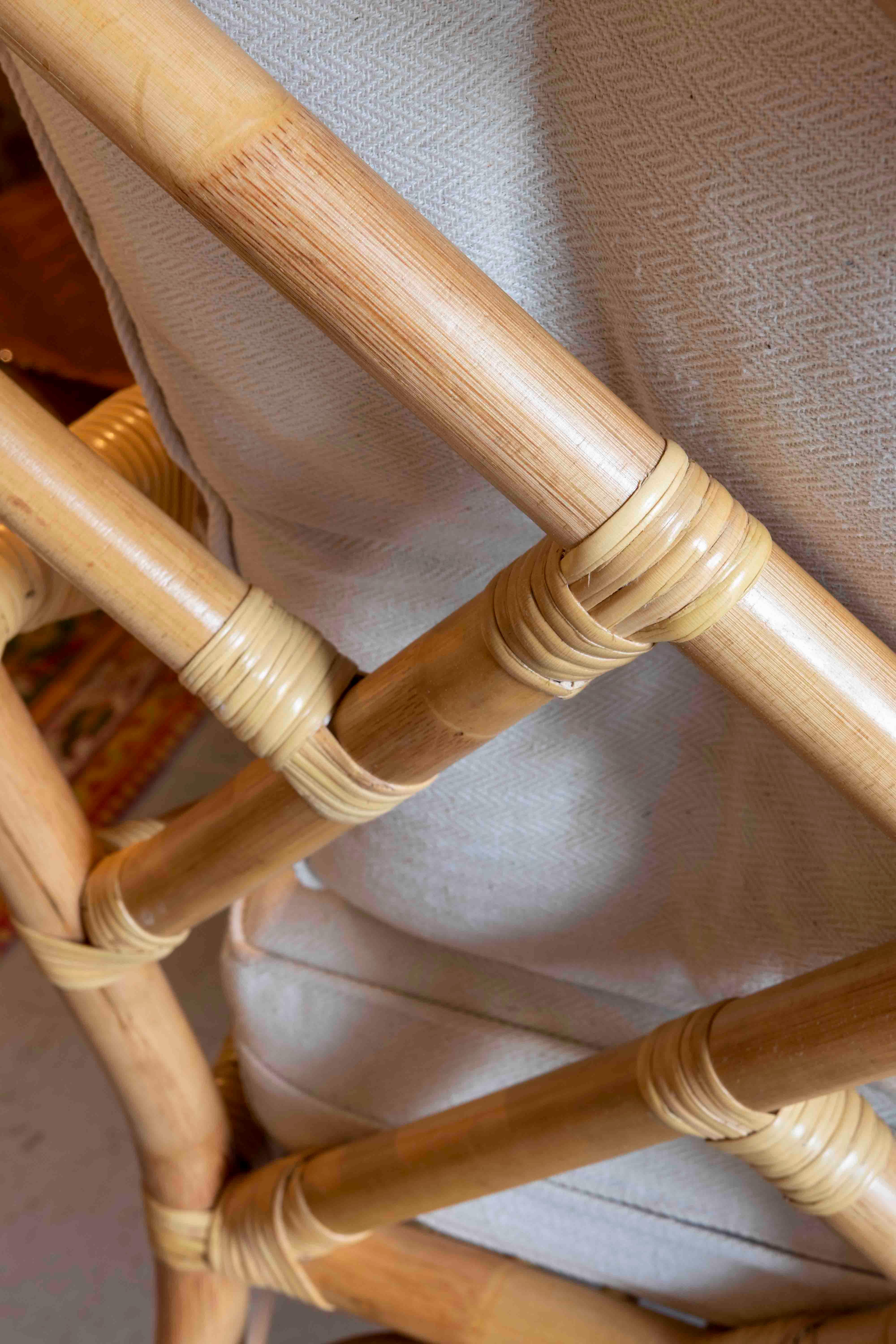 Handmade Bamboo Armchair with Beige Cushion For Sale 8