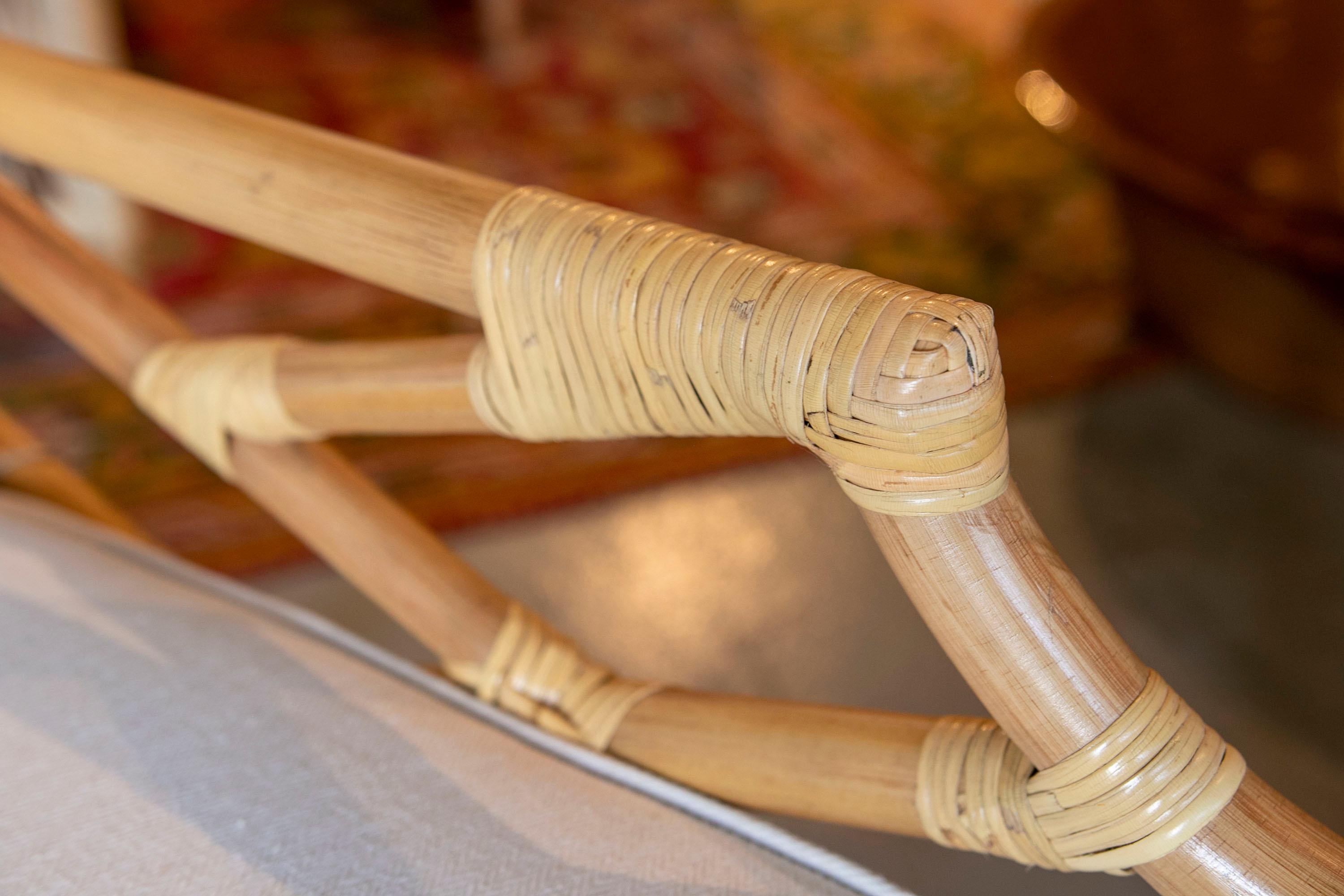 Handmade Bamboo Armchair with Beige Cushion For Sale 9