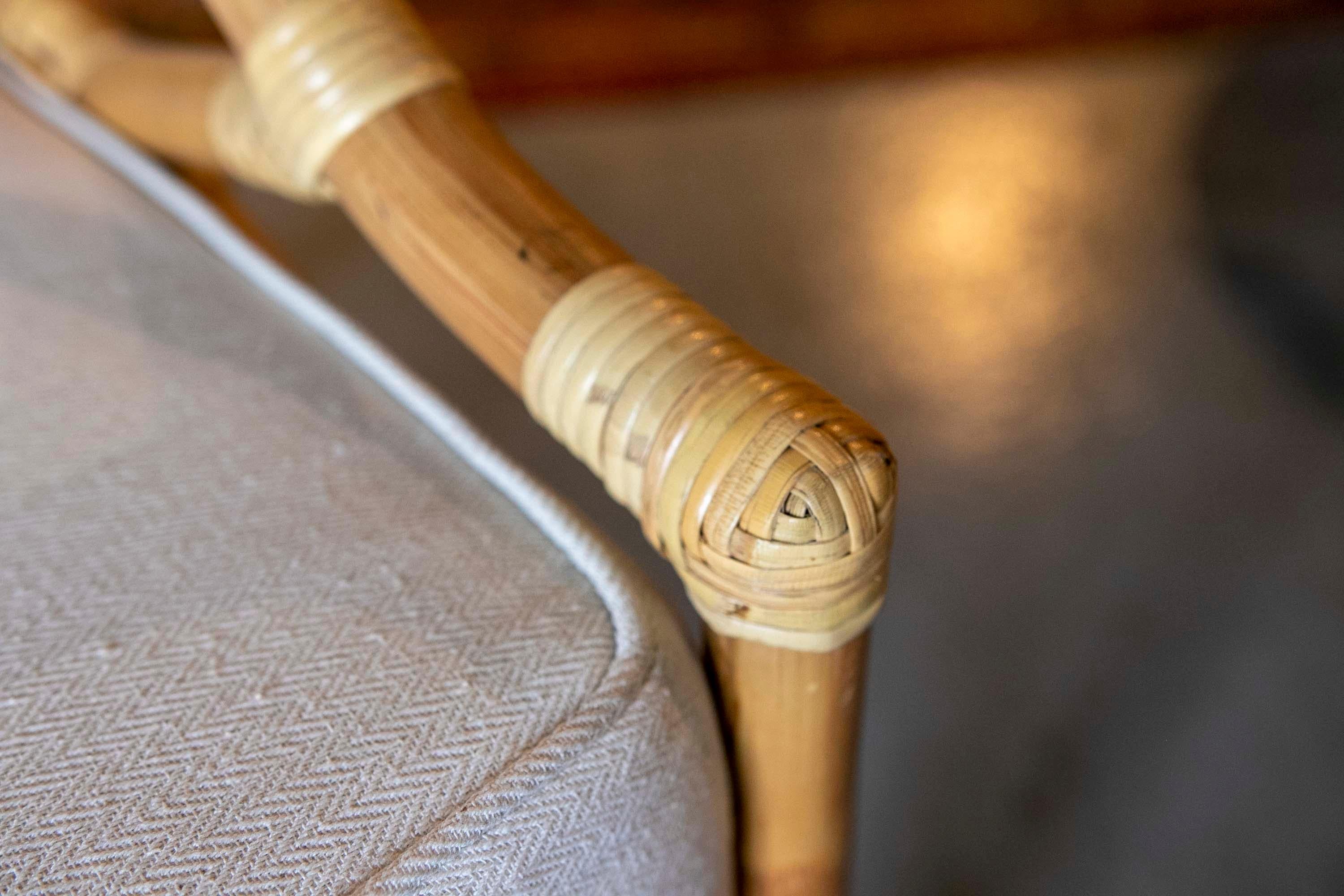Handmade Bamboo Armchair with Beige Cushion For Sale 10