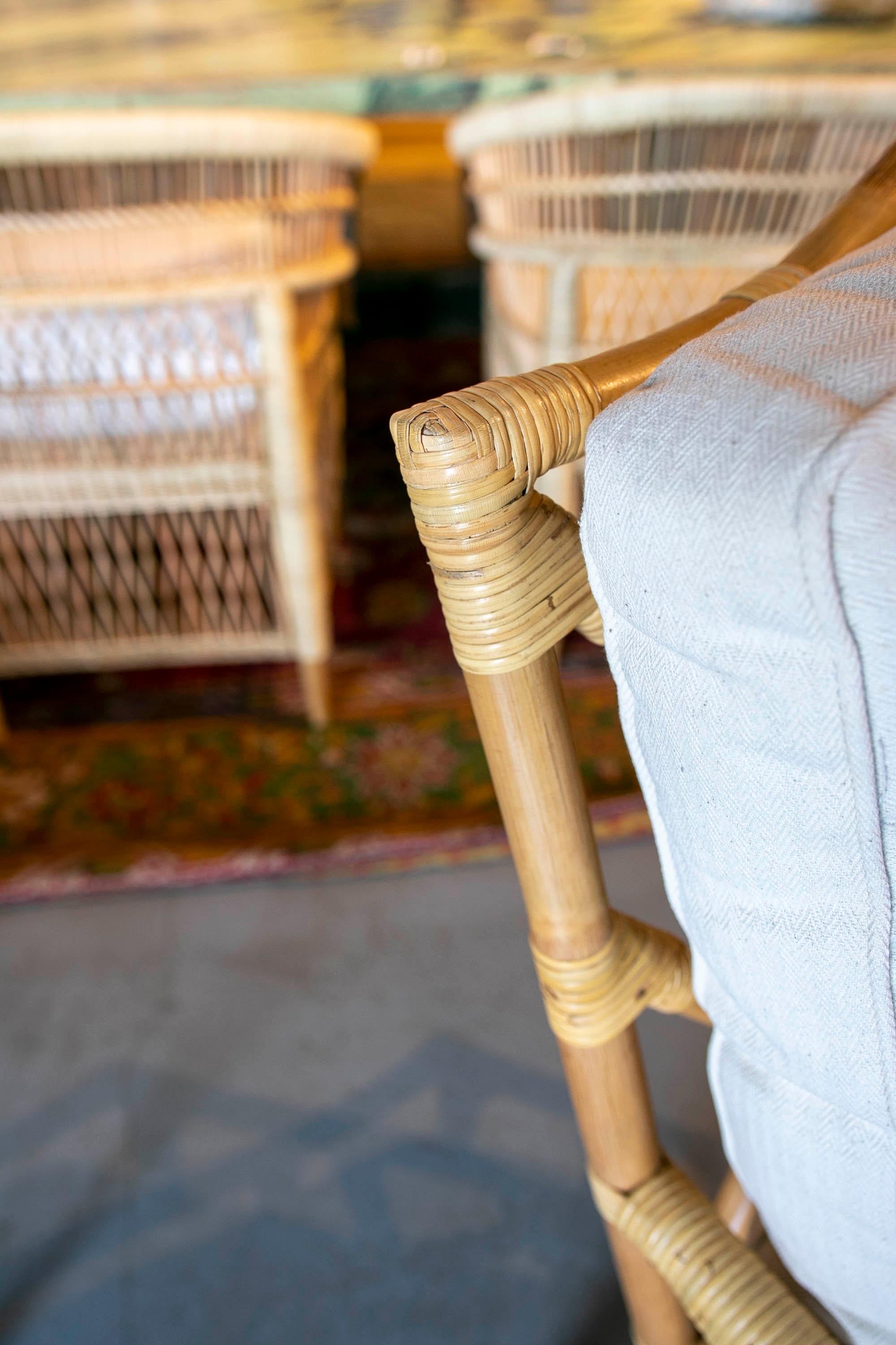 Handmade Bamboo Armchair with Beige Cushion For Sale 13