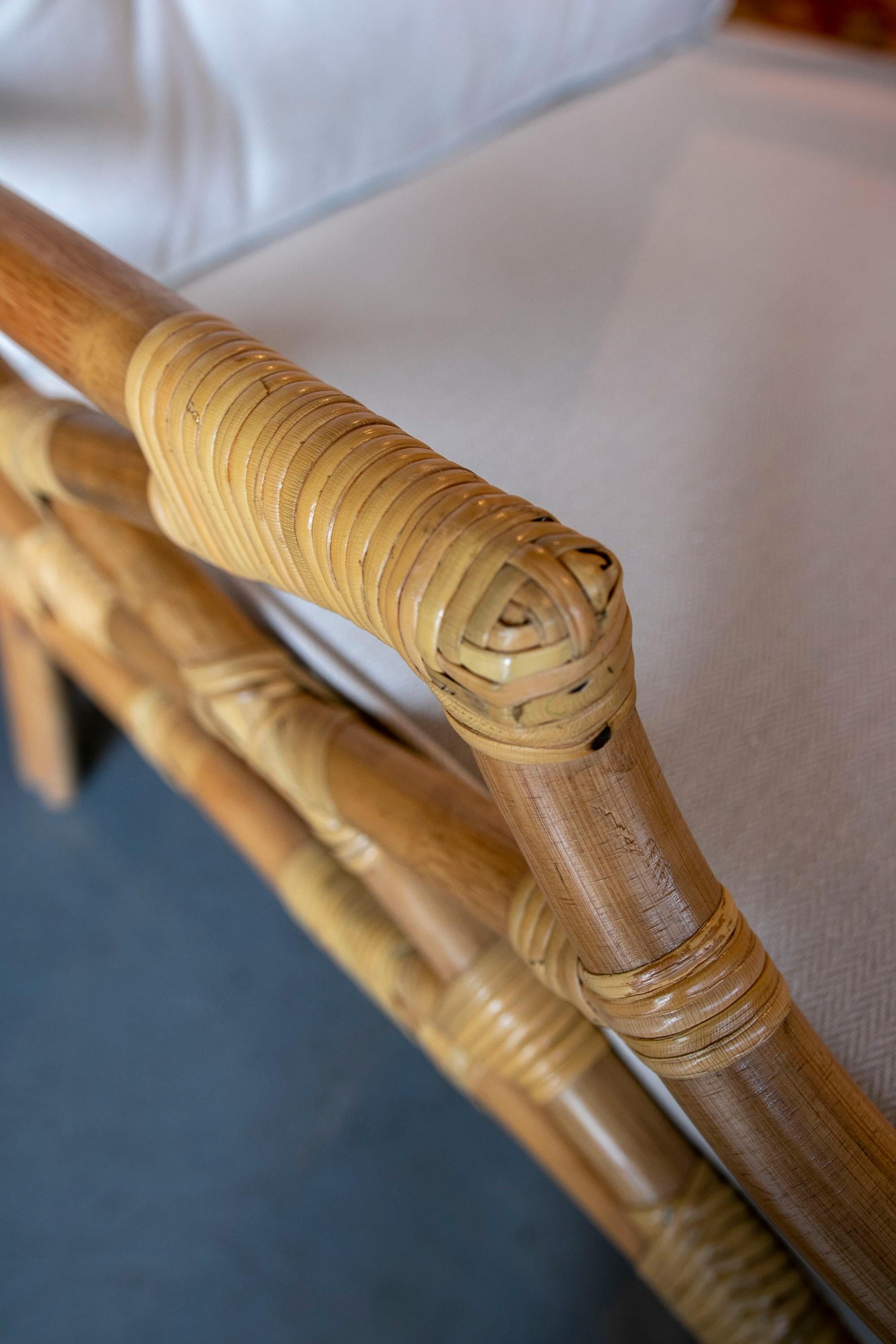 Handmade Bamboo Armchair with Beige Cushion For Sale 14