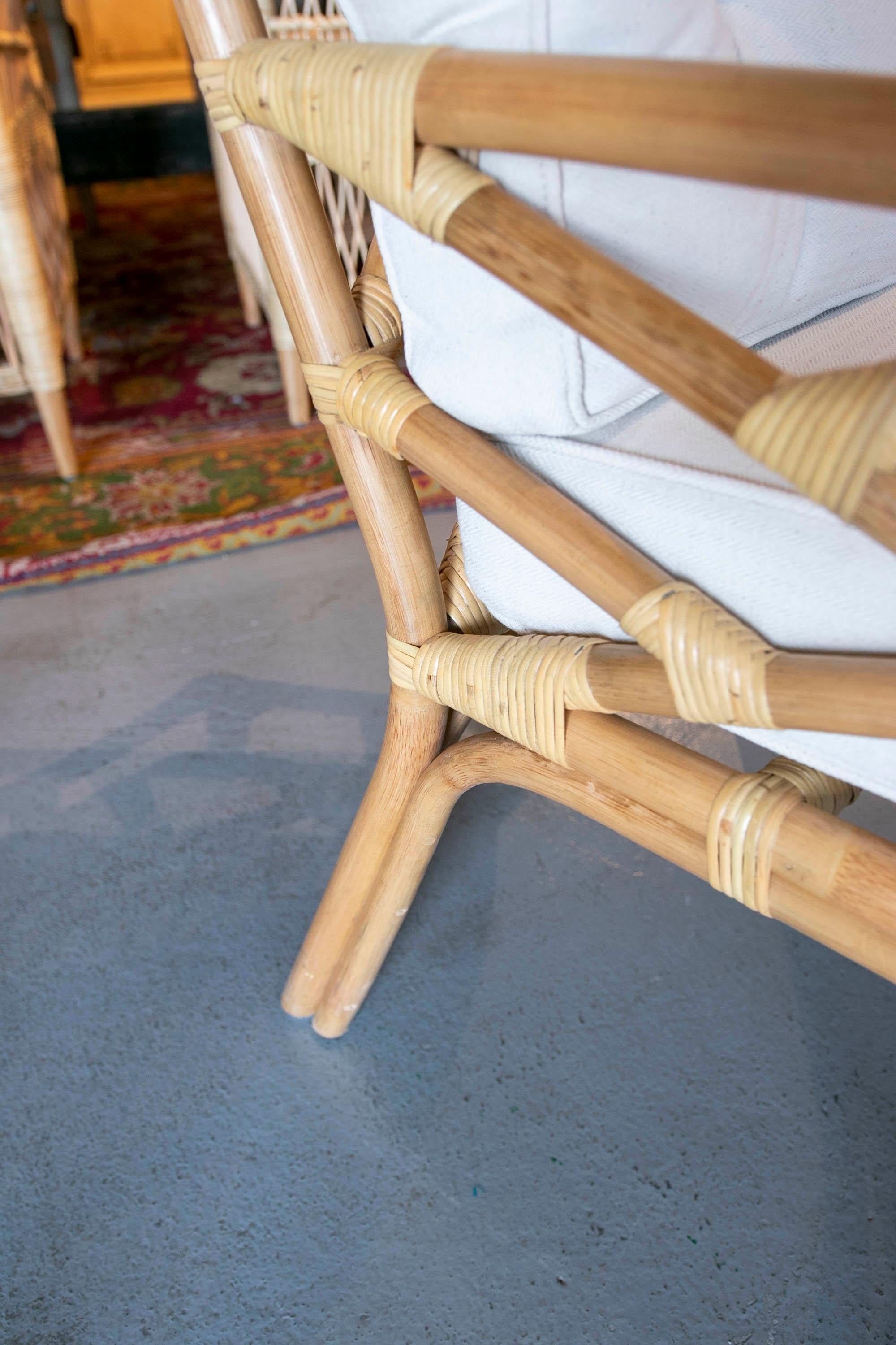 Handmade Bamboo Armchair with Beige Cushion For Sale 15