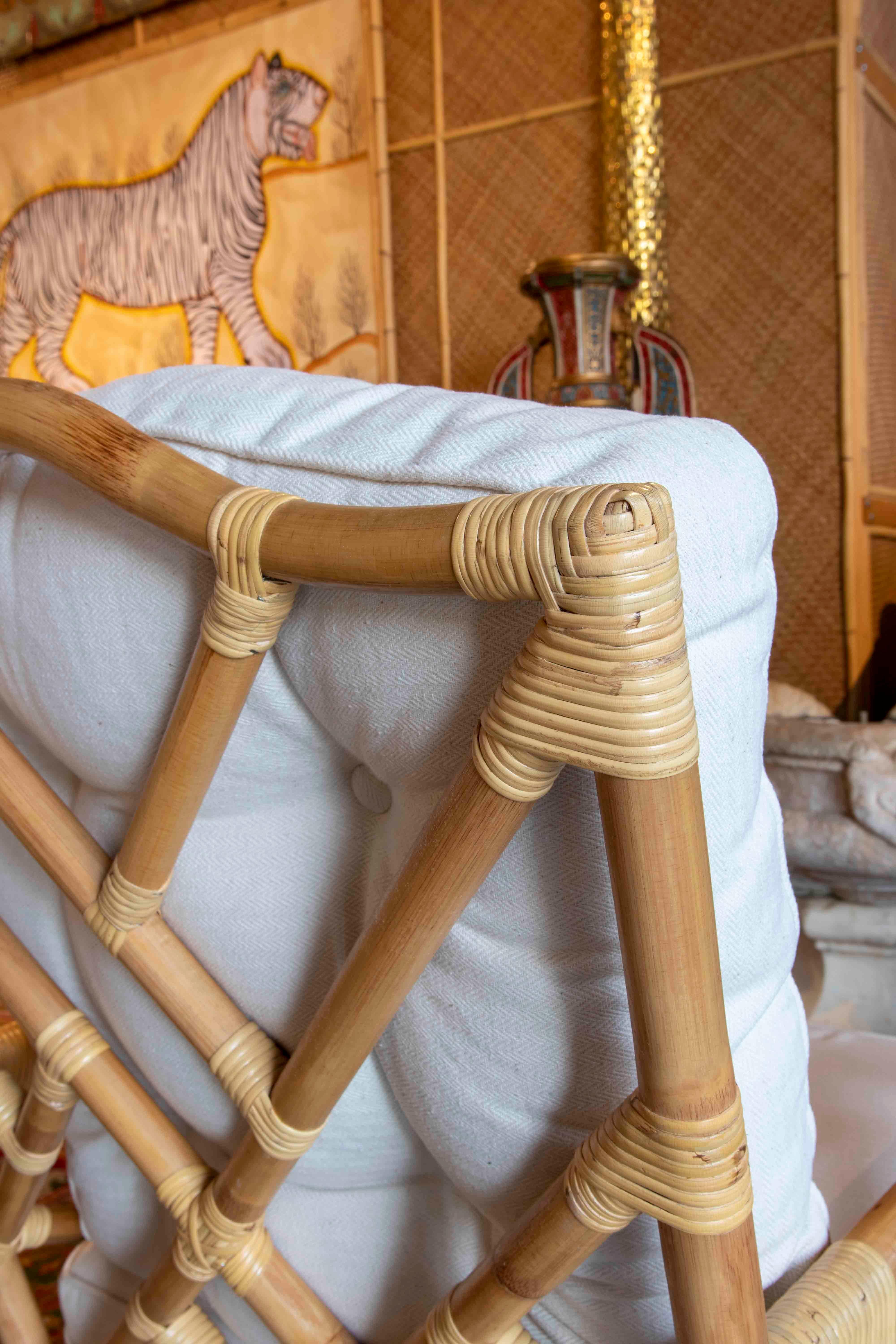Handmade Bamboo Armchair with Beige Cushion For Sale 5
