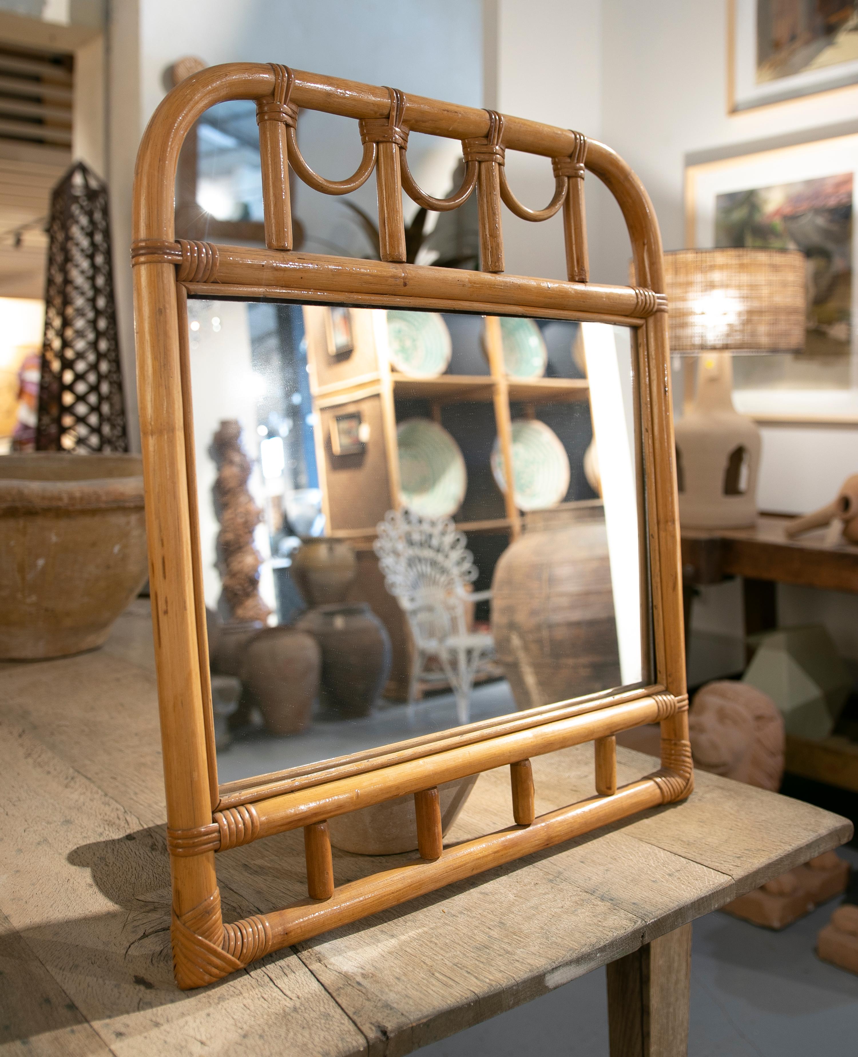 Spanish Handmade Bamboo Mirror  For Sale