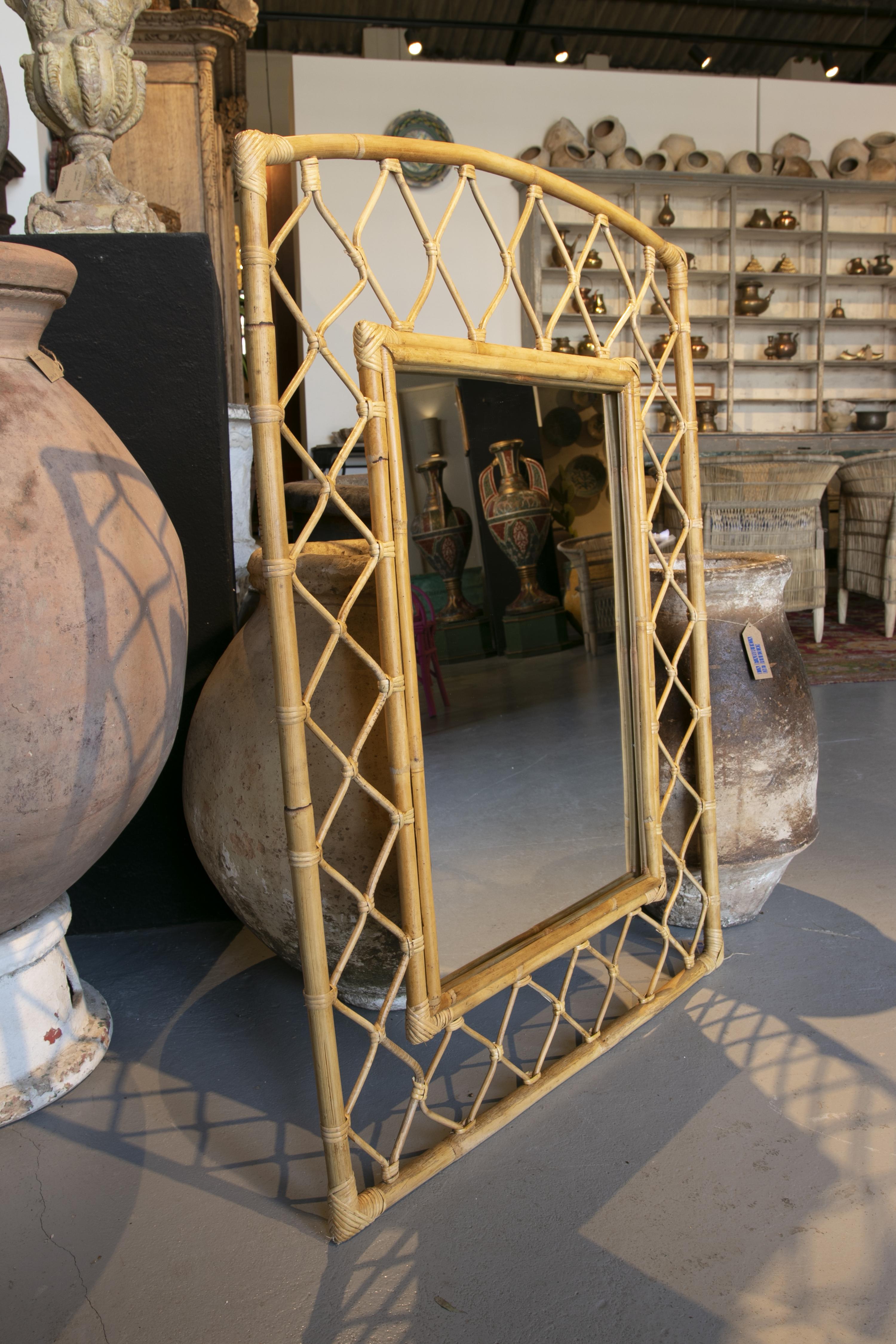 Spanish Handmade Bamboo Wall Mirror For Sale