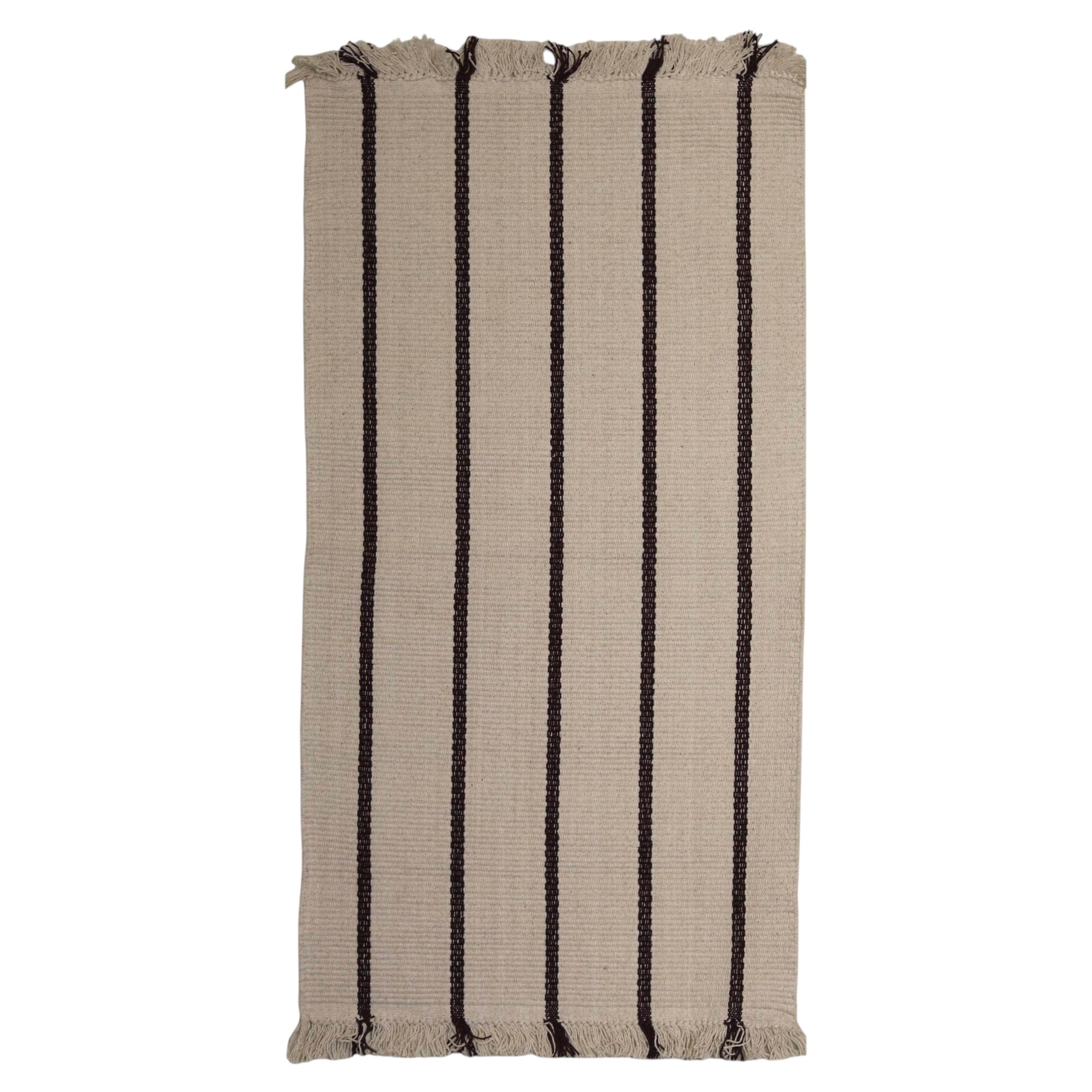 Handmade Bath Mat in Oat with Merlot Stripe For Sale