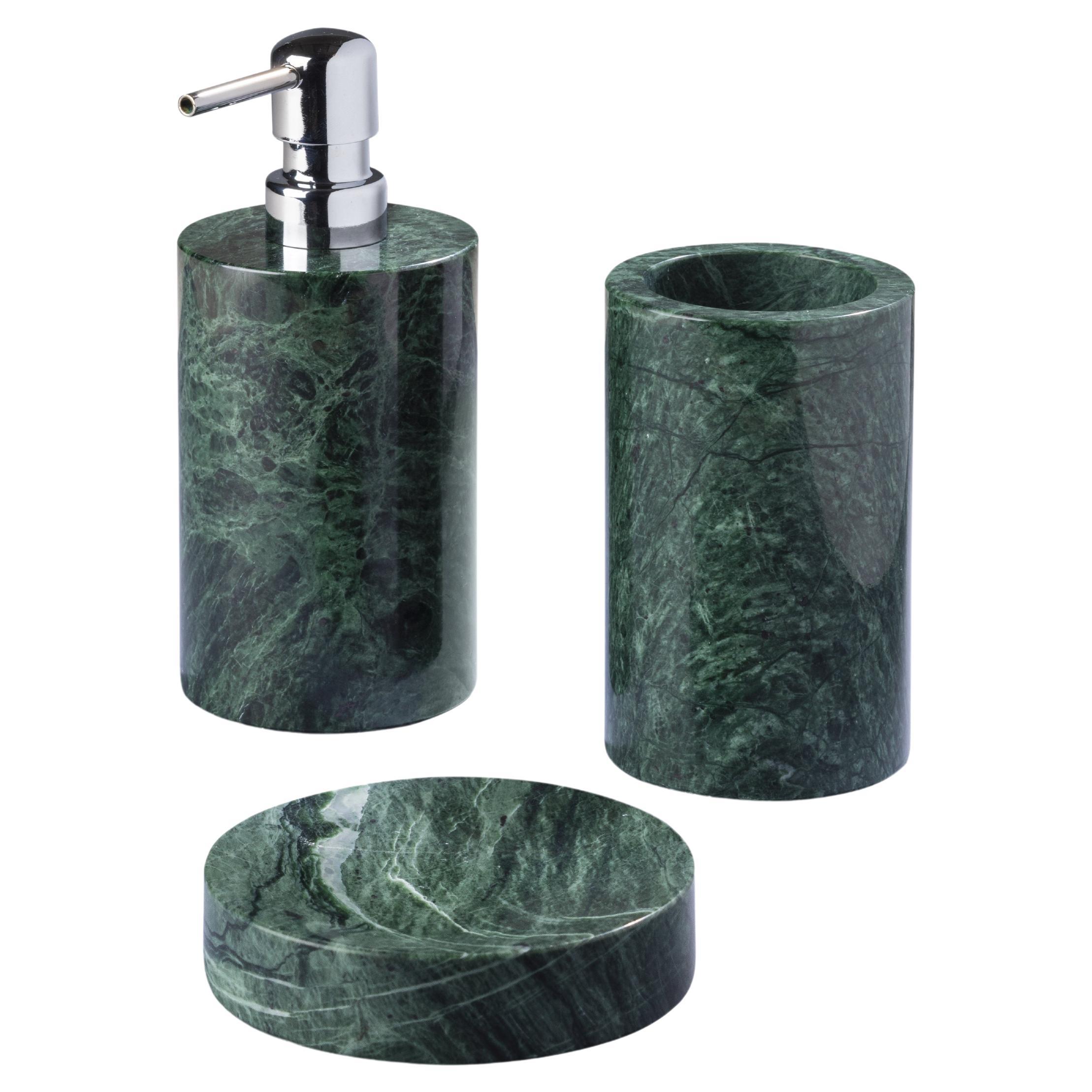 Handmade Bathroom Set in Green Guatemala Marble For Sale
