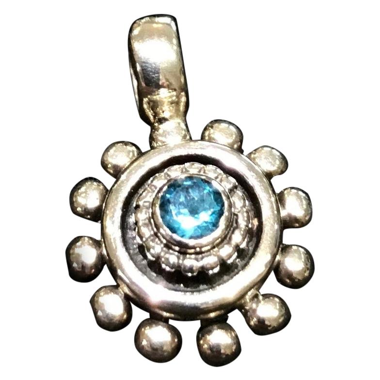 Handmade Beaded Blue Topaz Pendant For Sale