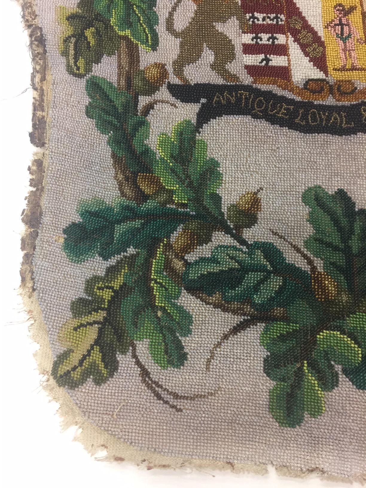 English Handmade Beaded Family Crest Textile