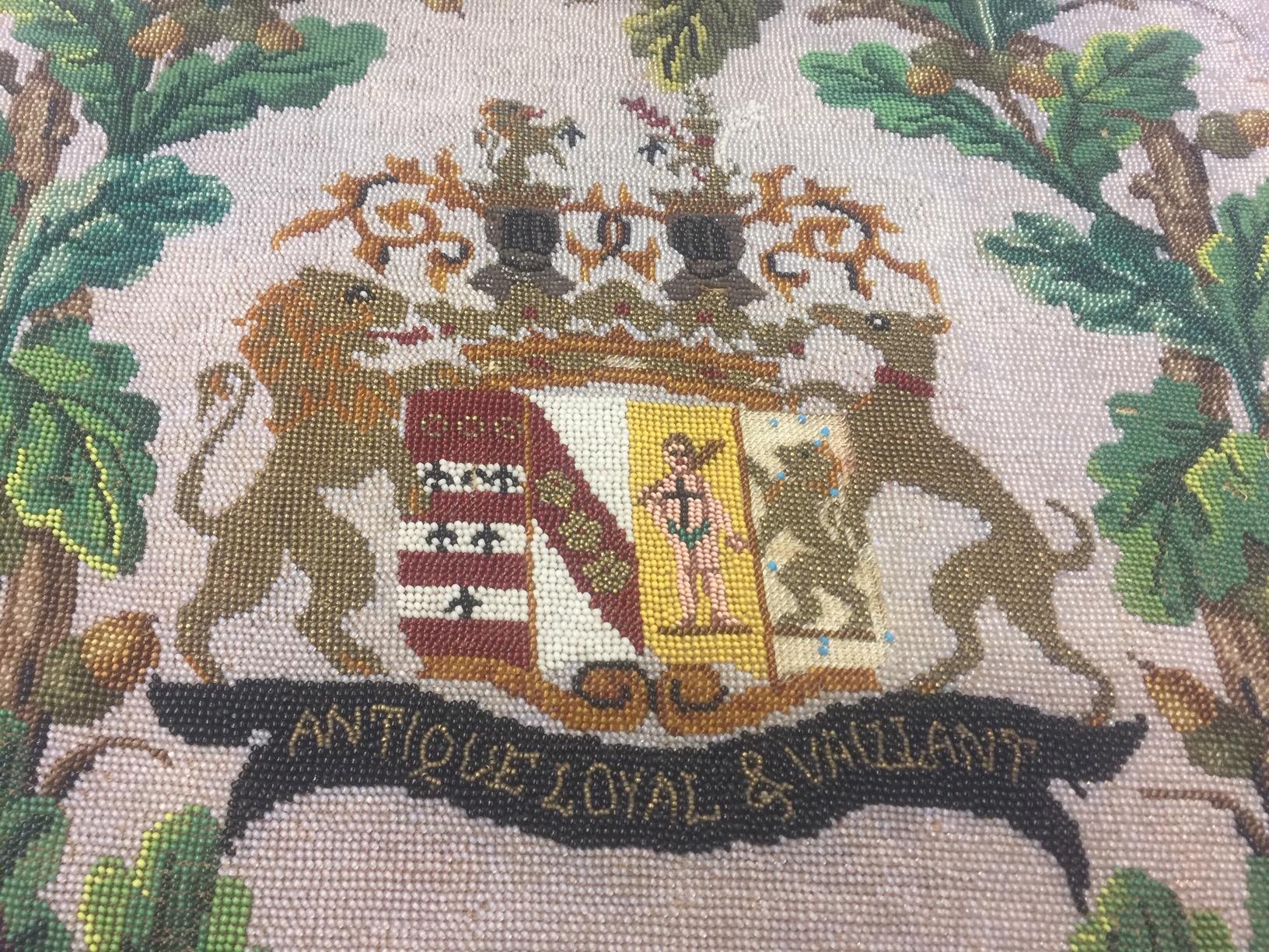 Handmade Beaded Family Crest Textile In Good Condition In Hopewell, NJ