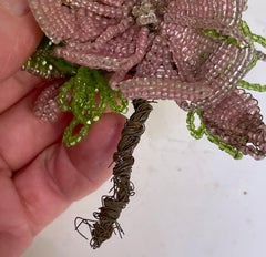 Handmade  Beaded Flower Boutonniere Decoration Floral Display Pink-Purple Green