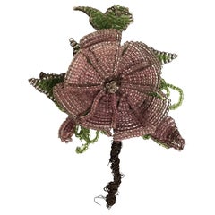 Vintage Handmade  Beaded Flower Boutonniere Decoration Floral Display Pink-Purple Green