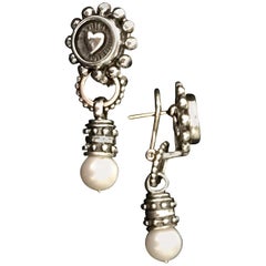 Handmade Beaded Heart Earrings with Pearls Drops