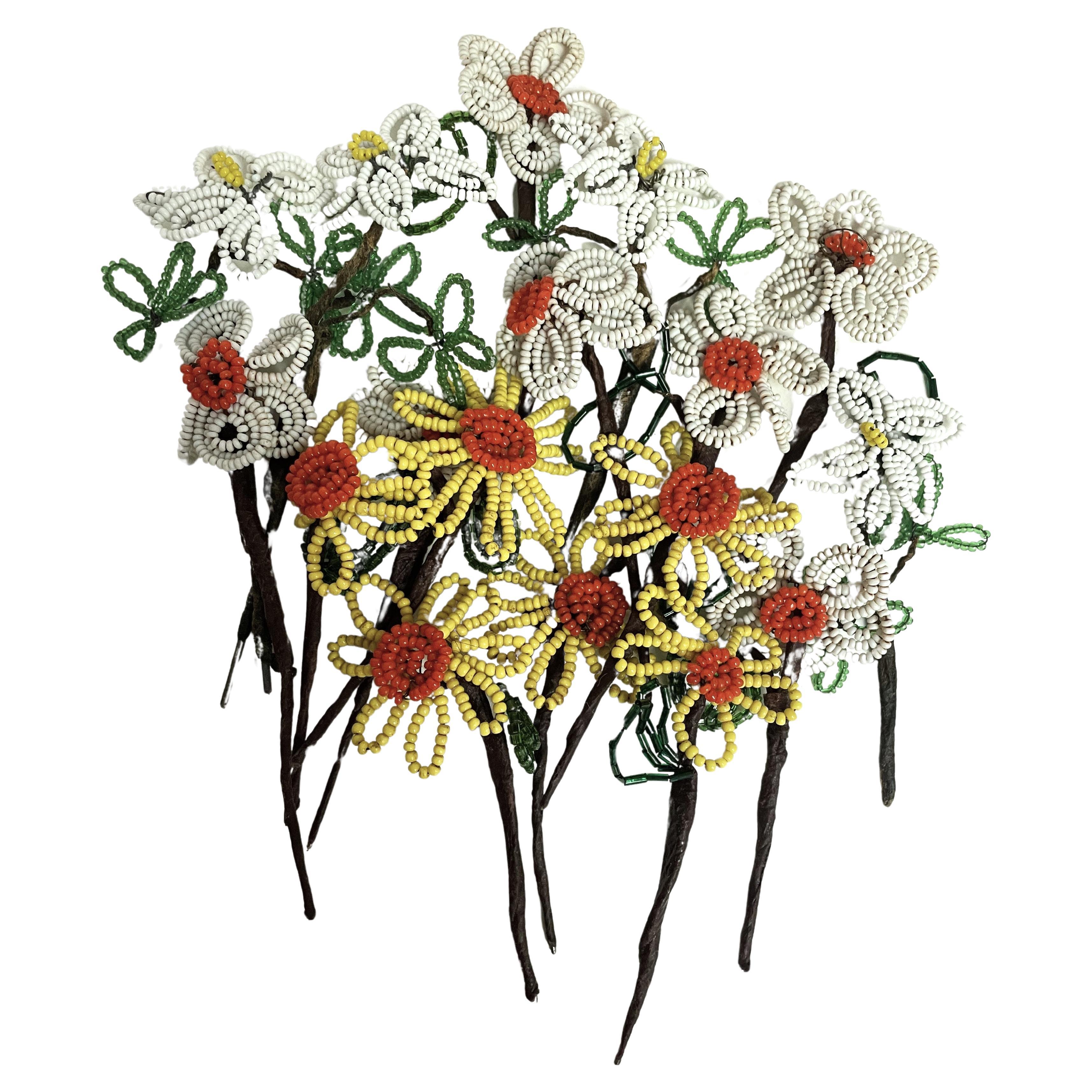 Handmade Beaded Small Flower Sticks Yellow & White Decorations Craft Set von 17