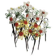 Sticks en perles pour petites fleurs jaunes et blanches, faits à la main, Craft Set de 17