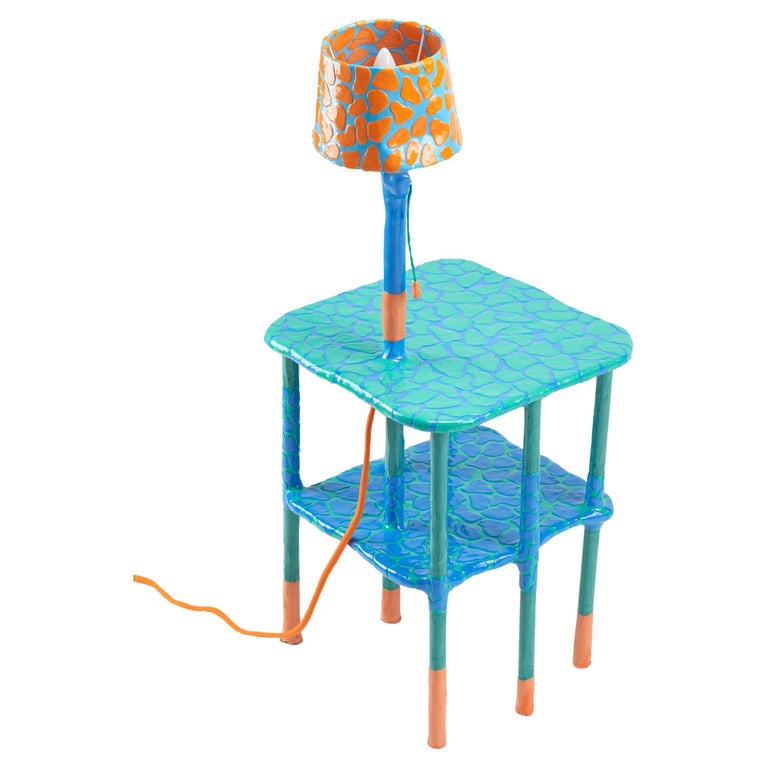 Handmade Bedside Table with Lamp by Diego Faivre Minute Manufacture