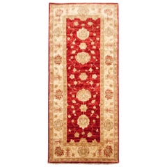 Handmade Beige and Red Wool Runner Carpet, circa 1980