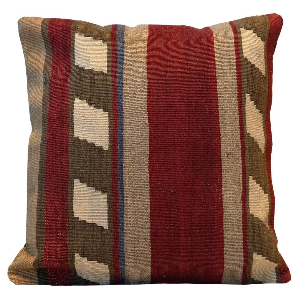 Handmade Beige Red Cushion Cover Vintage Geometric Scatter Pillow Stripe