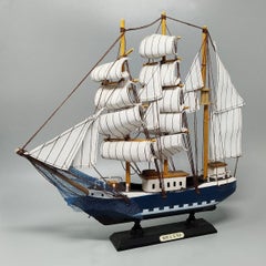 Handmade Belem Model Ship in Walnut Wood, 1970s Mid-Century Modern