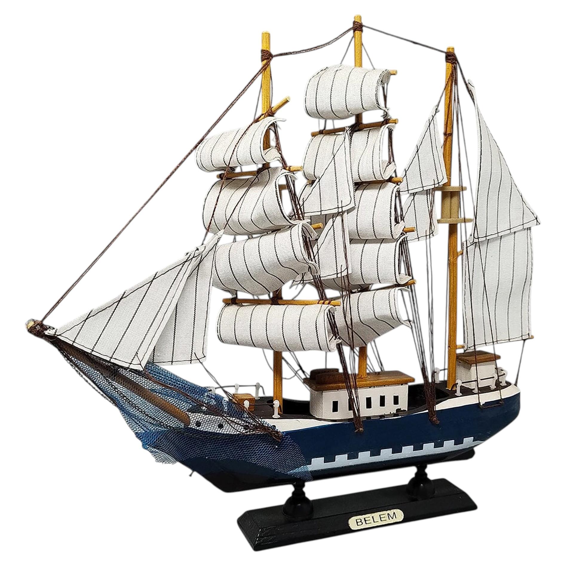 Handmade Belem Model Ship in Walnut Wood, 1970s Mid-Century Modern