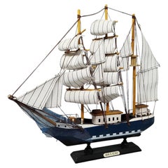 Handmade Belem Model Ship in Walnut Wood, 1970s Mid-Century Modern