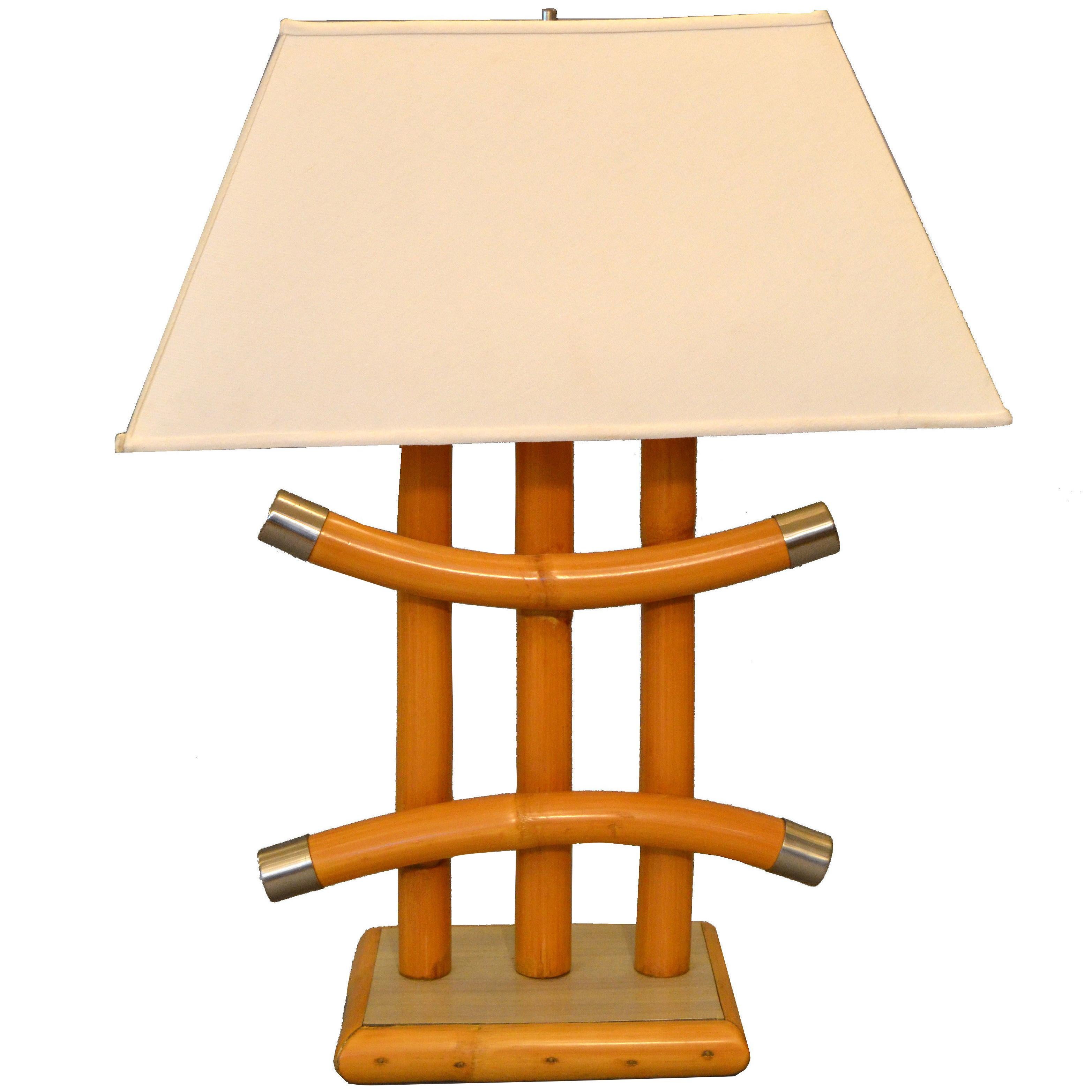 Bohemian Handmade Bent Bamboo and Chrome Table Lamp