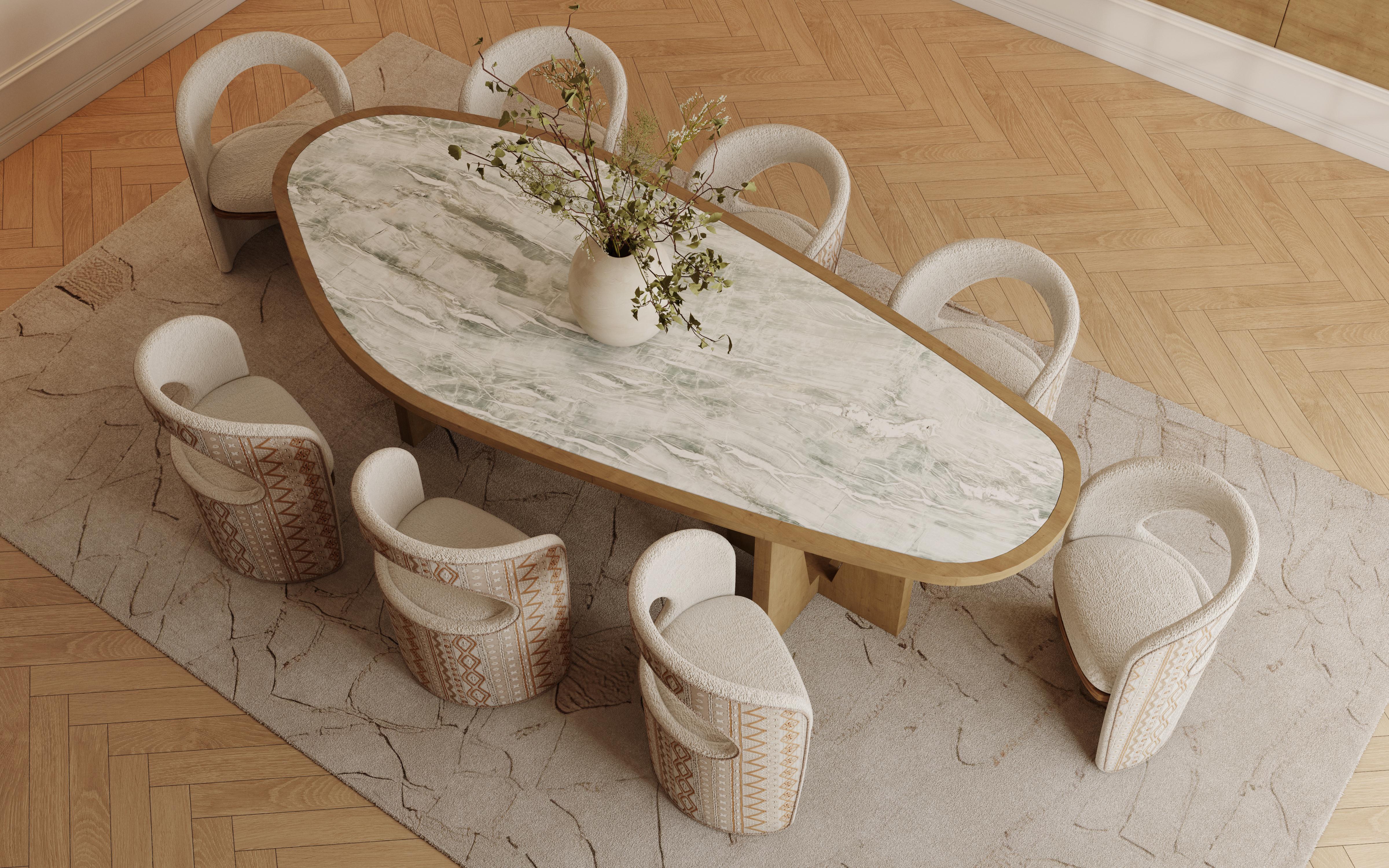 Handgefertigter Berta Esszimmerstuhl mit Leinenpolsterung und Nussbaumholz von Nolita Harbour im Angebot 5