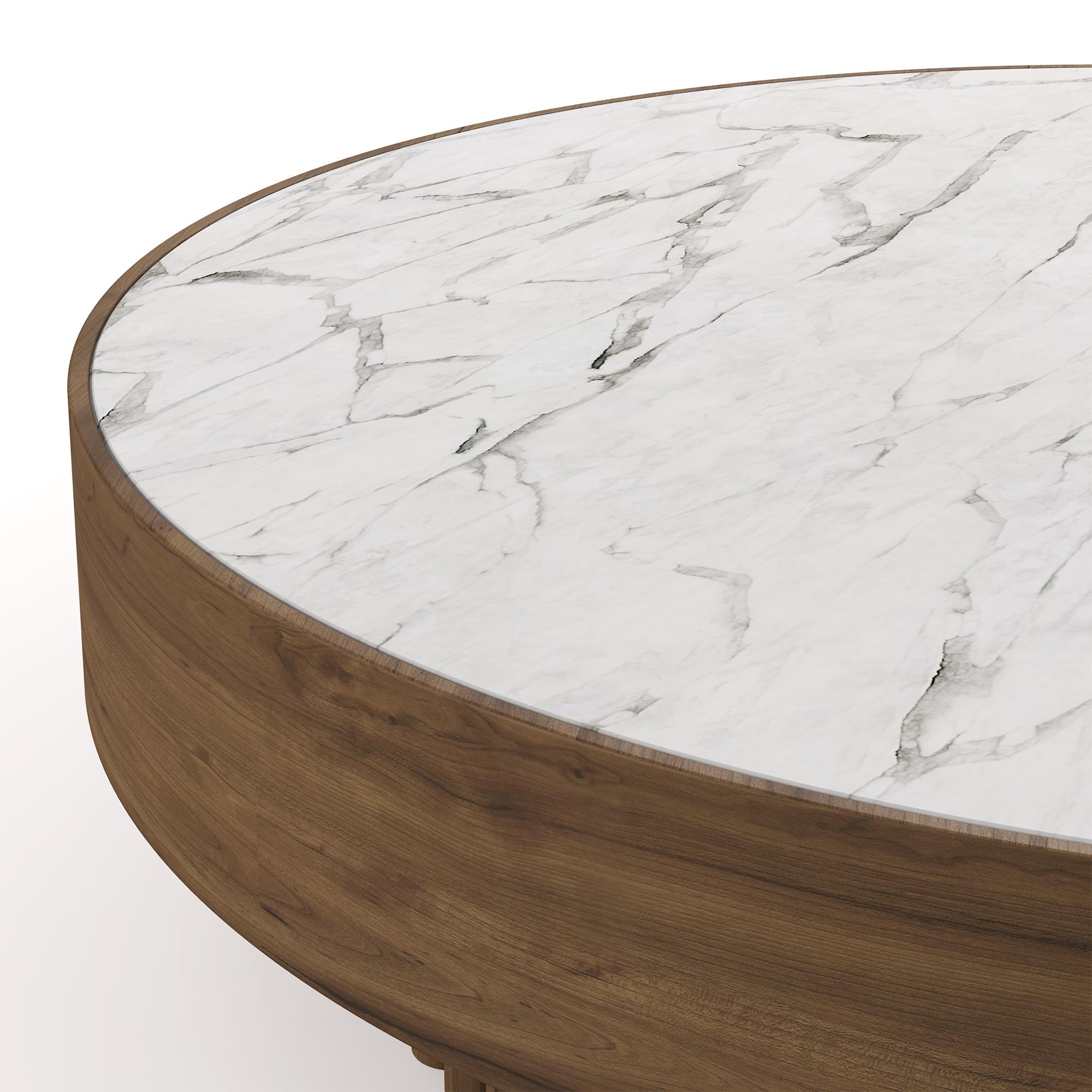 Mesa baja Bettina de madera estriada con tapa de mármol hecha a mano por Nolita Harbour Hecho a mano en venta