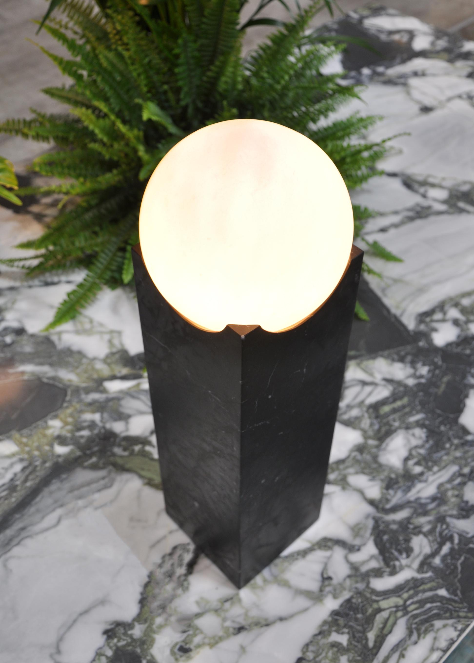 Hand-Crafted Handmade Big Eclipse Lamp in Black Marquina Marble For Sale