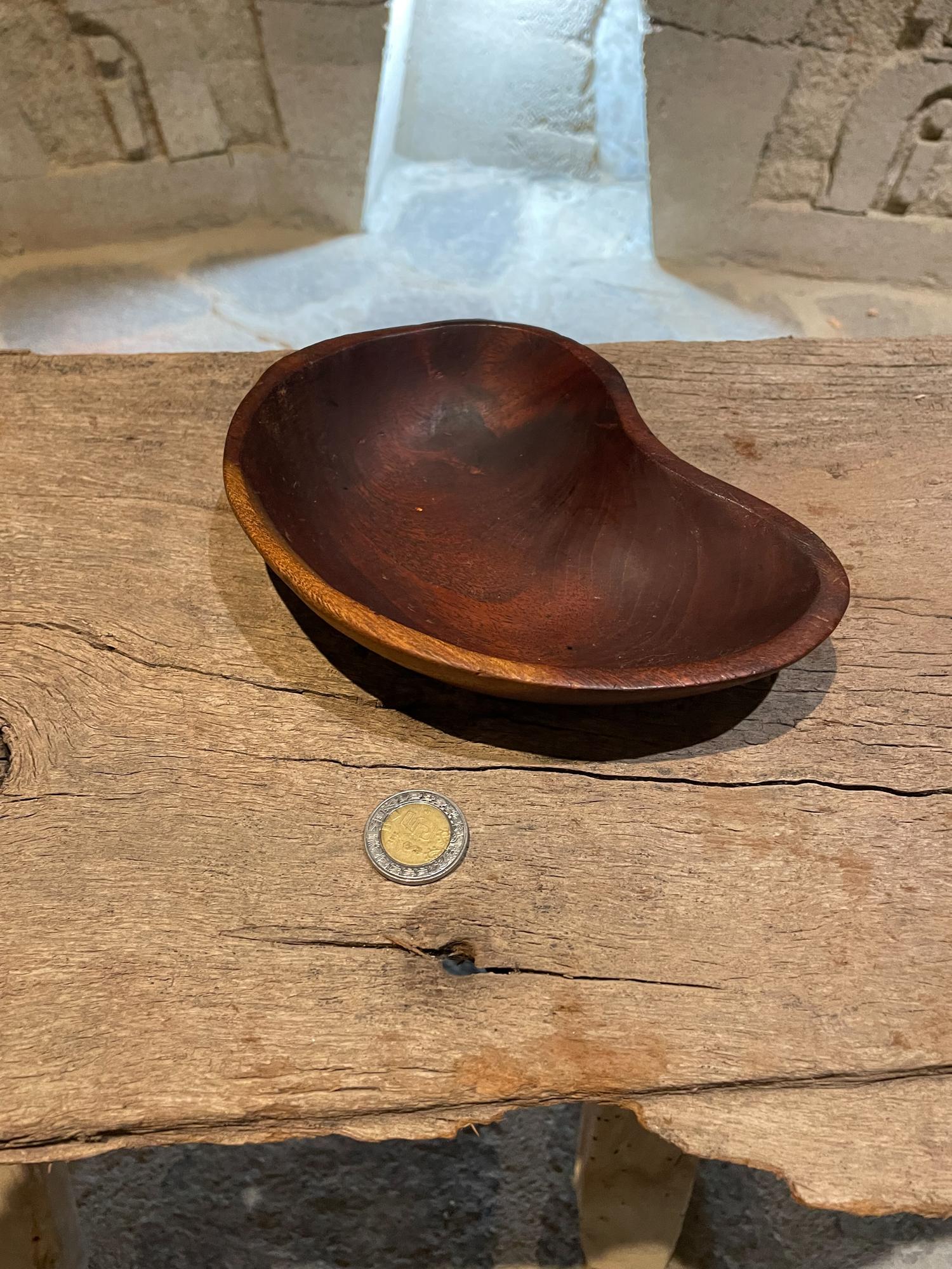 Mexican Handmade Biomorphic Wood Bowl Catch it All Modern Don Shoemaker Mexico 1970s For Sale