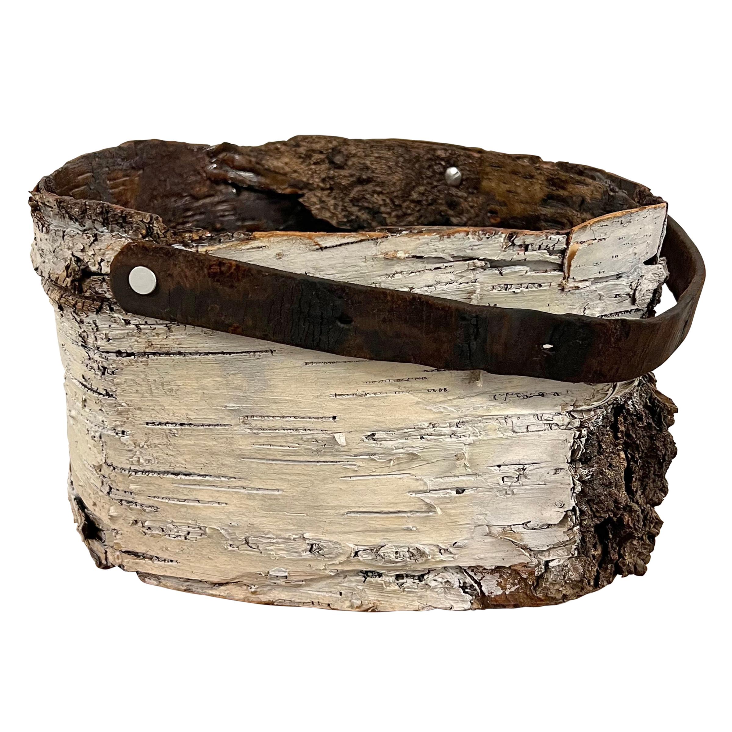 Leather Handmade Birch Bark Bucket For Sale