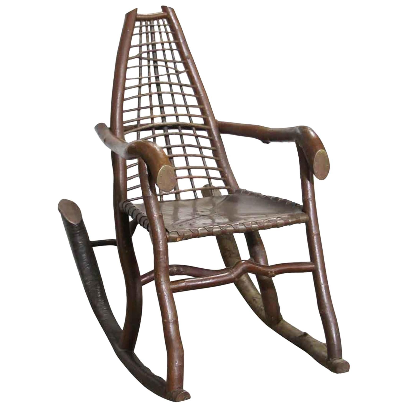 handmade birch and copper adirondack rocking chair