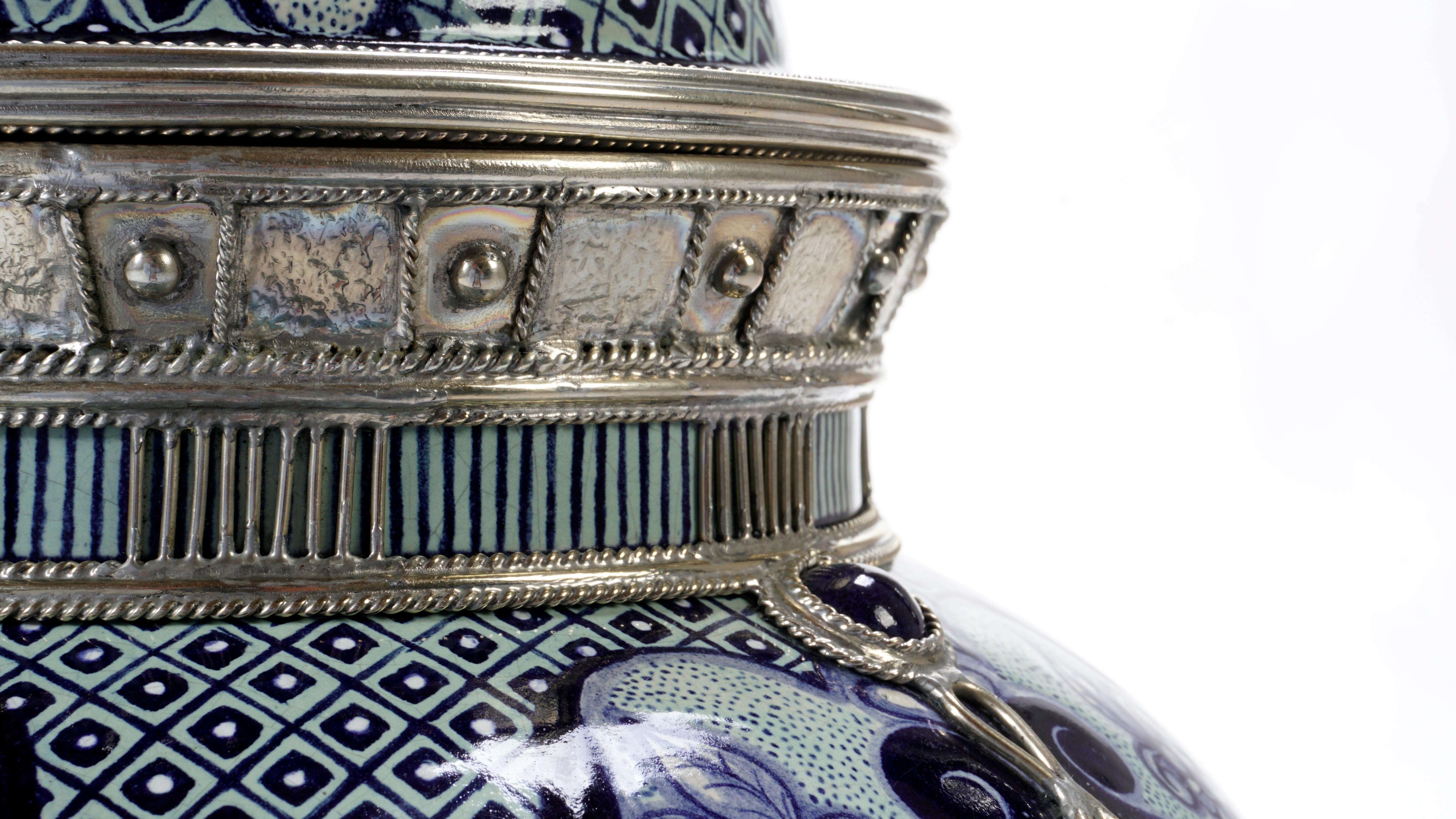 Handmade Bird Jar, Ceramic and White Metal ‘Alpaca’, One of a Kind 1