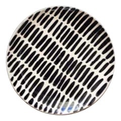 Vintage Handmade Black and White Ceramic Dash Pattern Dinner Plates, in Stock