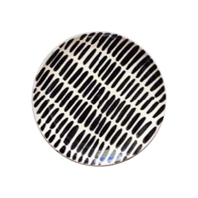 Handmade Ceramic Black and White Ray Pattern Saucer, in Stock For Sale