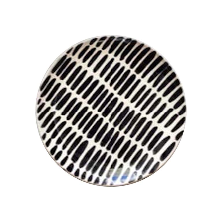 Handmade Black and White Ceramic Dash Pattern Saucer, in Stock