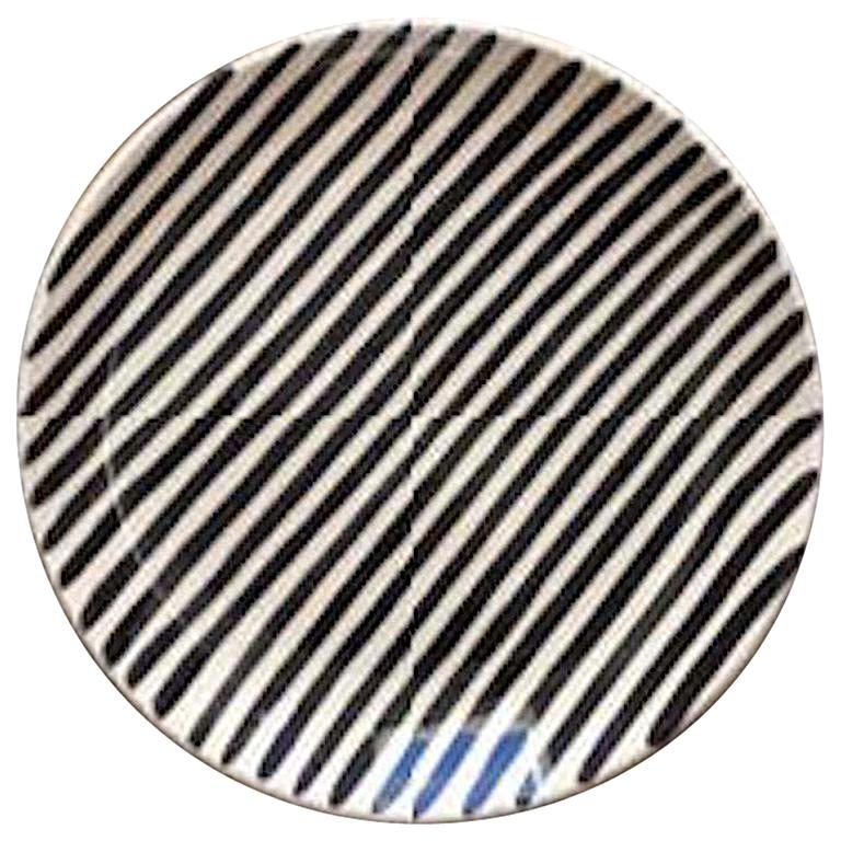 Handmade Black and White Stripe Ceramic Dinner Plates, in Stock