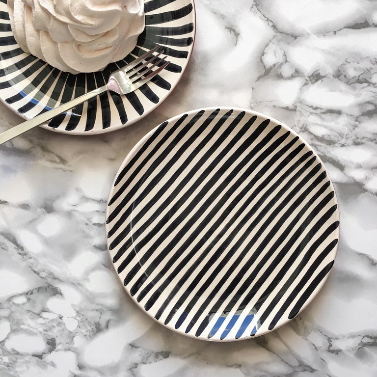 Handmade Black and White Stripe Ceramic Salad Plates, in Stock at 1stDibs