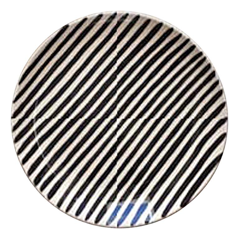 Handmade Black and White Stripe Ceramic Salad Plates, in Stock For Sale