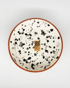 Handmade Black and White Terracotta Dot Pattern Bowl, in Stock