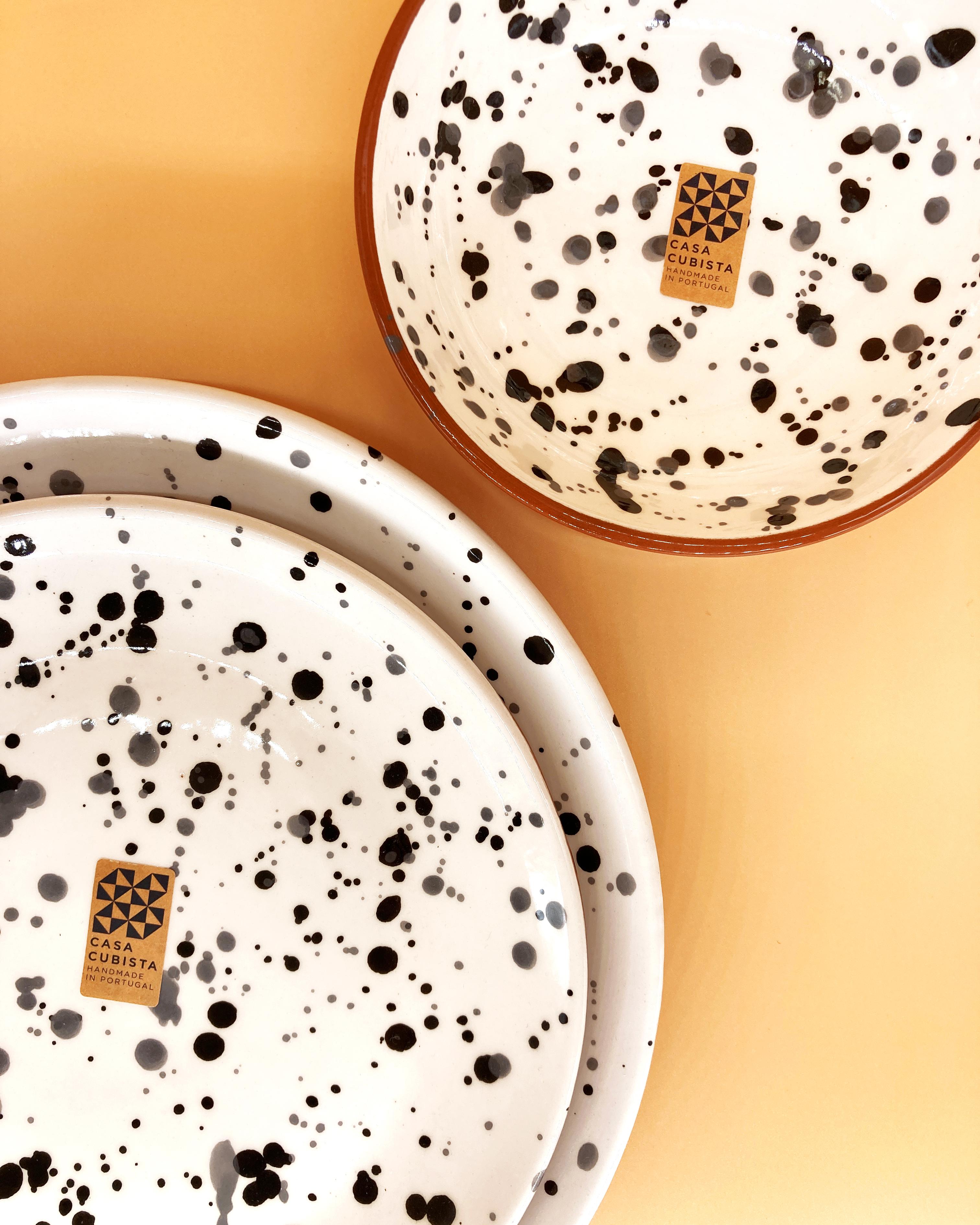 Handmade Black and White Terracotta Dot Pattern Bowl, in Stock In New Condition For Sale In West Hollywood, CA