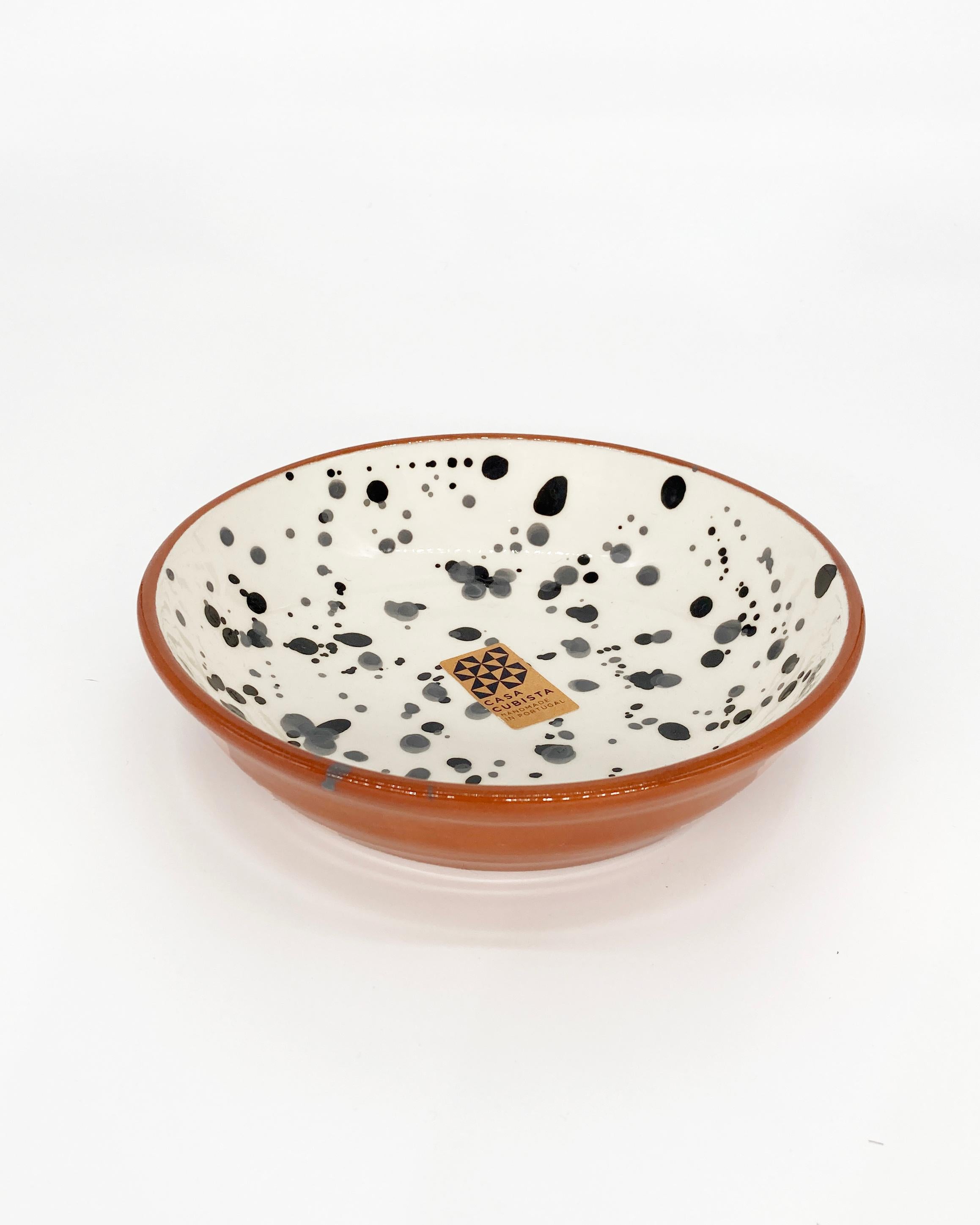 Ceramic Handmade Black and White Terracotta Dot Pattern Bowl, in Stock For Sale