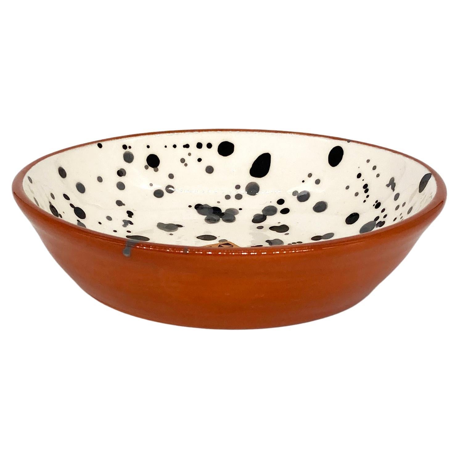 Handmade Black and White Terracotta Dot Pattern Bowl, in Stock For Sale