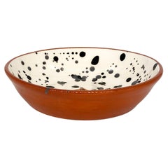 Handmade Black and White Terracotta Dot Pattern Bowl, in Stock