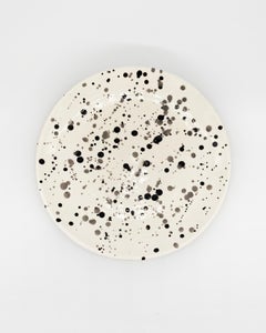 Handmade Black and White Terra Cotta Dot Pattern Dinner Plates, in Stock