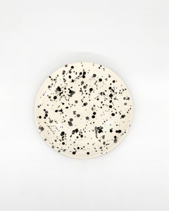 Handmade Black and White Terra Cotta Dot Pattern Salad Plates, in Stock