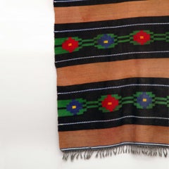 Handmade Black Brown Green Blue and Red Wool Runner Rug