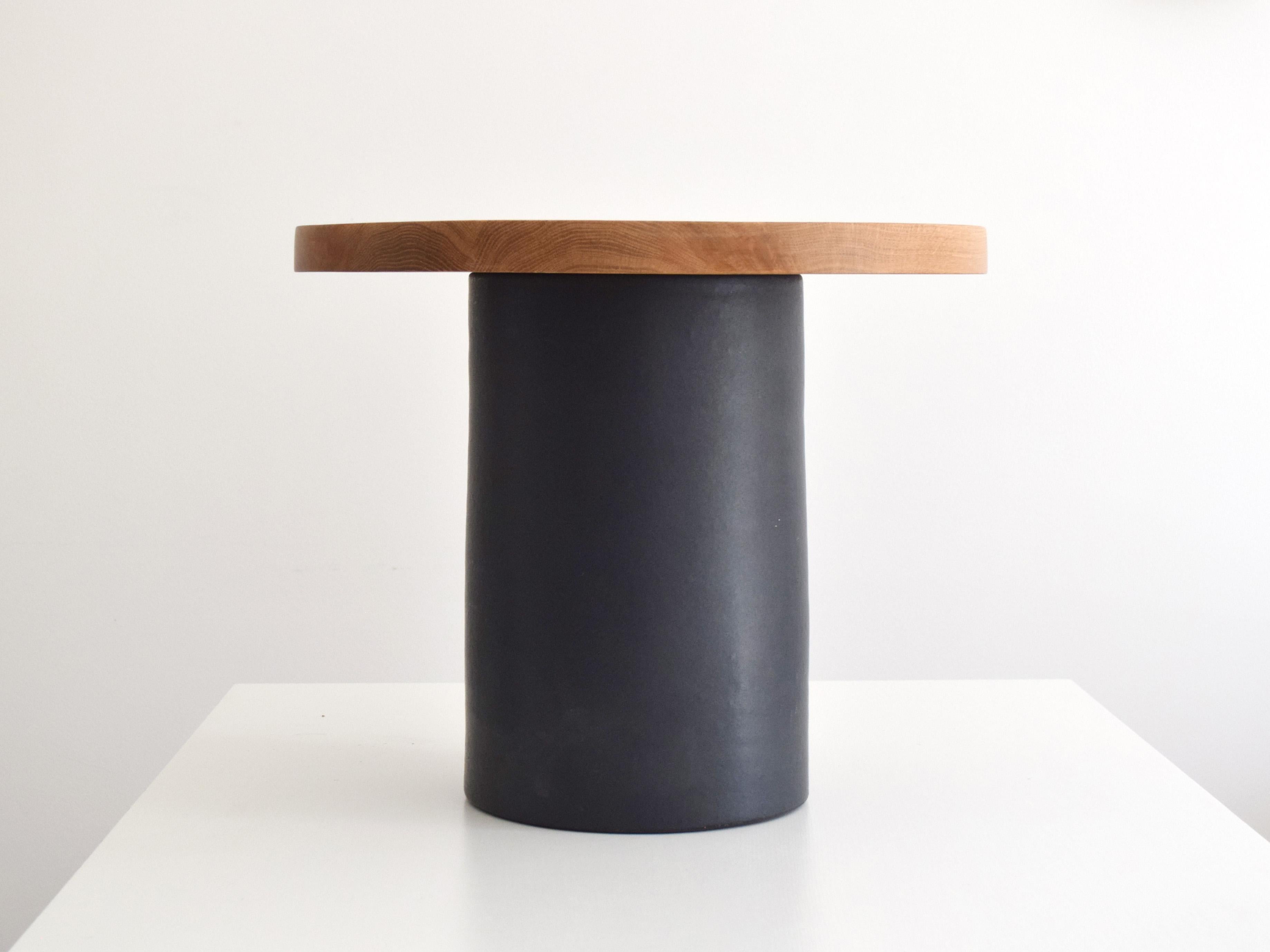 Portuguese Handmade Black Ceramic Coffee Table Oak Tabletop For Sale
